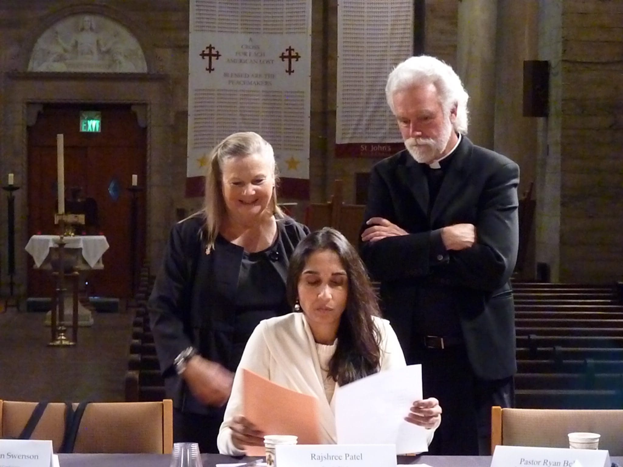 Rajshree Patel, UMC Bishop Mary Ann Swenson, Fr. Alexei Smith planning Finding Hope in the Holy Rajshree Patel, Mary Ann Swenson, Alexei Smith planning Finding Hope in the Holy